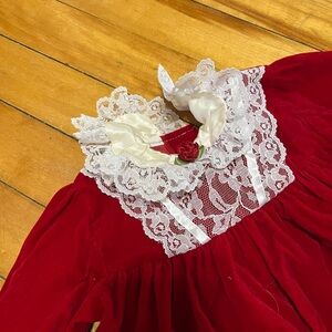 Vintage Red Velvet Dress with Lace Collar